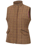 Bracken Blackberry coloured Hoggs of Fife Womens Eden Technical Tweed Gilet on white background #colour_bracken-blackberry