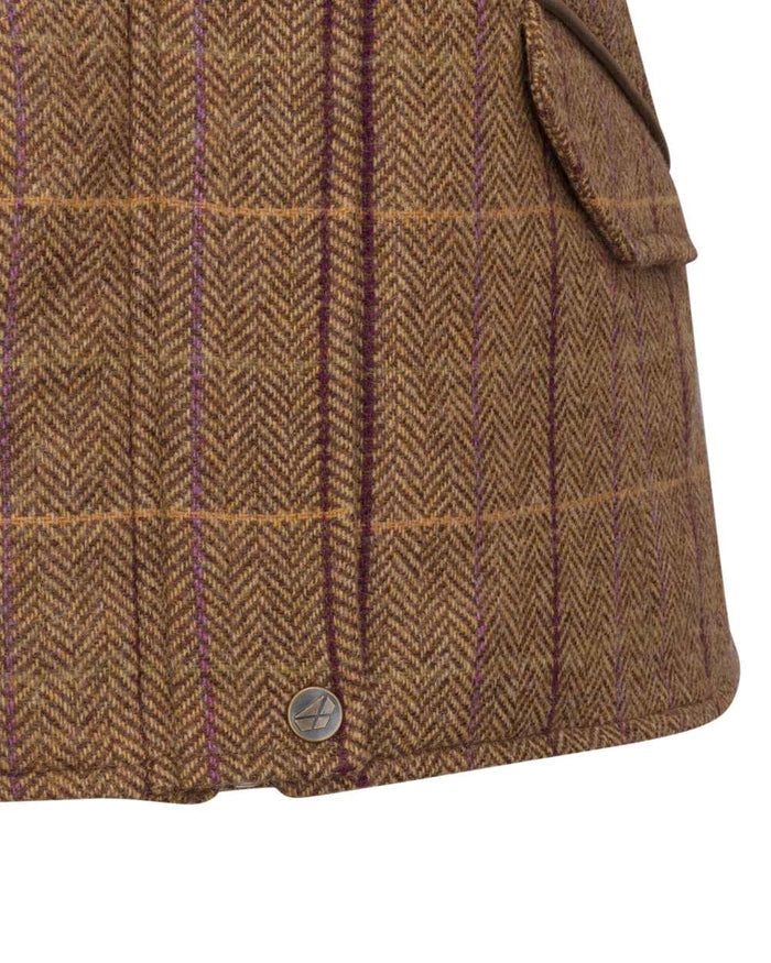 Bracken Blackberry coloured Hoggs of Fife Womens Eden Technical Tweed Gilet on white background #colour_bracken-blackberry