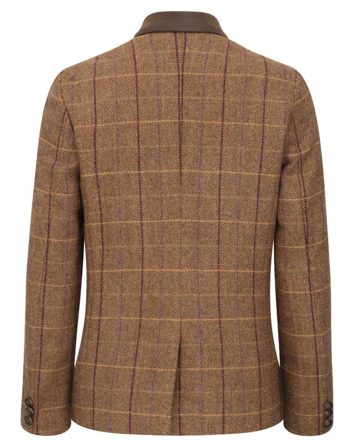 Bracken Blackberry coloured Hoggs of Fife Womens Eden Tweed Hacking Jacket on white background #colour_bracken-blackberry