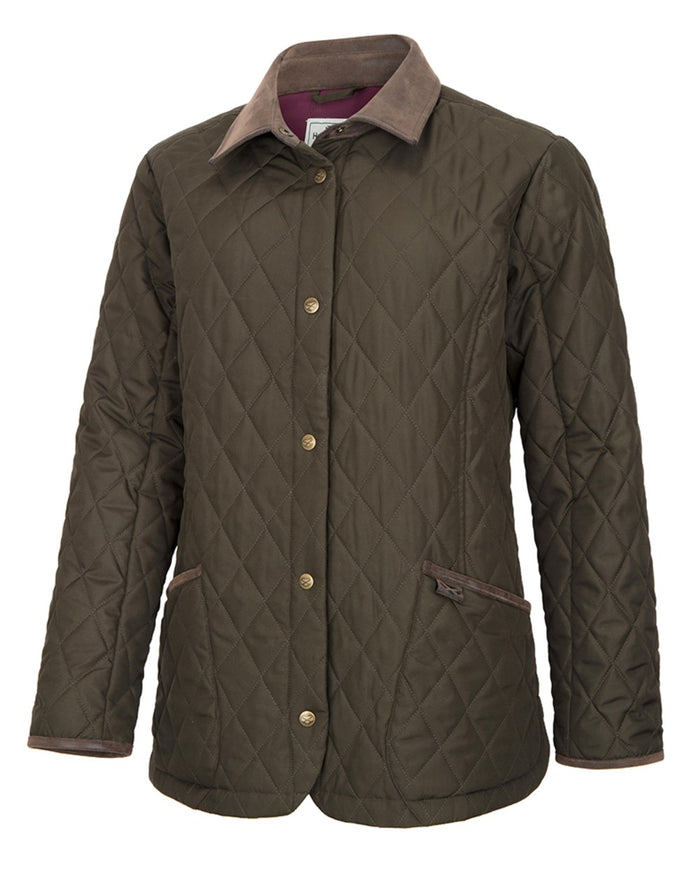 Forest Green Coloured Hoggs of Fife Womens Ladybank Quilted Jacket on white background #colour_forest-green