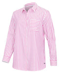 Berry Coloured Hoggs of Fife Womens Sophia Oversized Stripe Shirt on white background #colour_berry