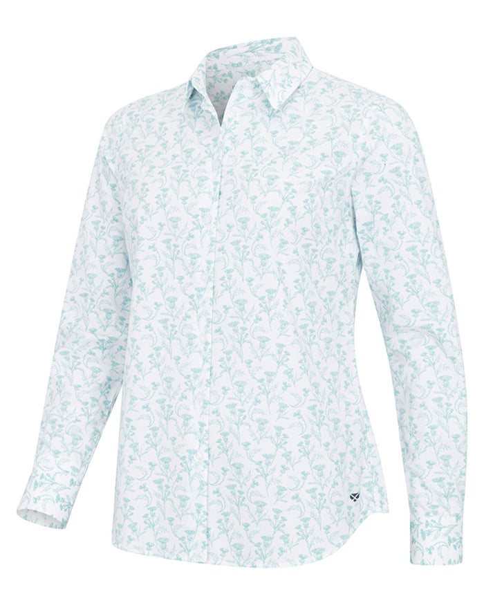 Seafoam Coloured Hoggs of Fife Womens Thistle Print Shirt on white background #colour_seafoam