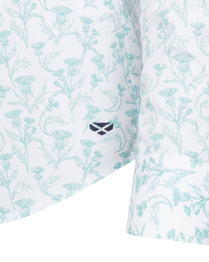 Seafoam Coloured Hoggs of Fife Womens Thistle Print Shirt on white background #colour_seafoam