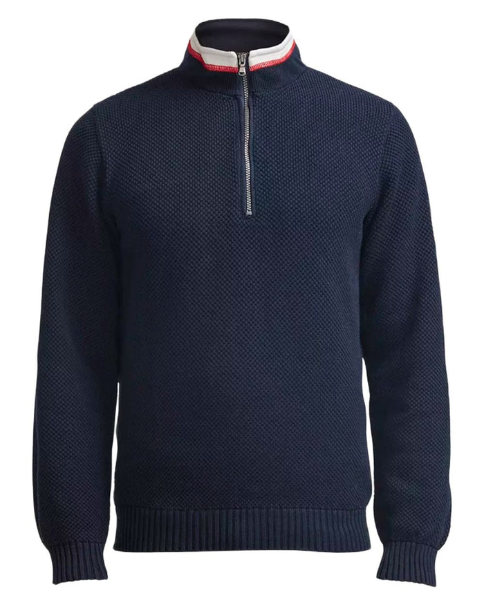 Navy Coloured Holebrook Mens Classic Knitted Windproof Sweater on white background #colour_navy