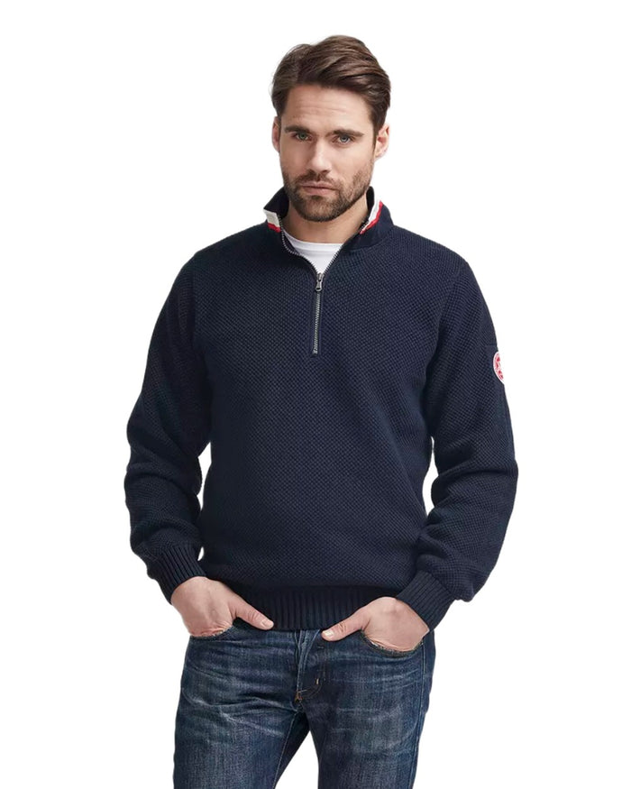 Navy Coloured Holebrook Mens Classic Knitted Windproof Sweater on white background #colour_navy