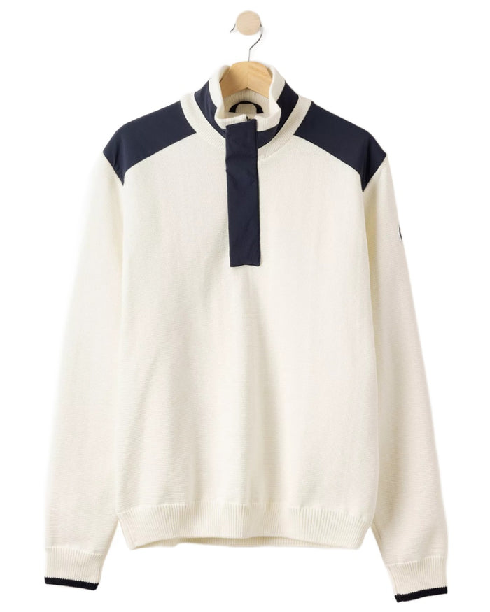 Off White Coloured Holebrook Mens Eskil T-Neck Knitted Windproof Sweater on white background #colour_off-white