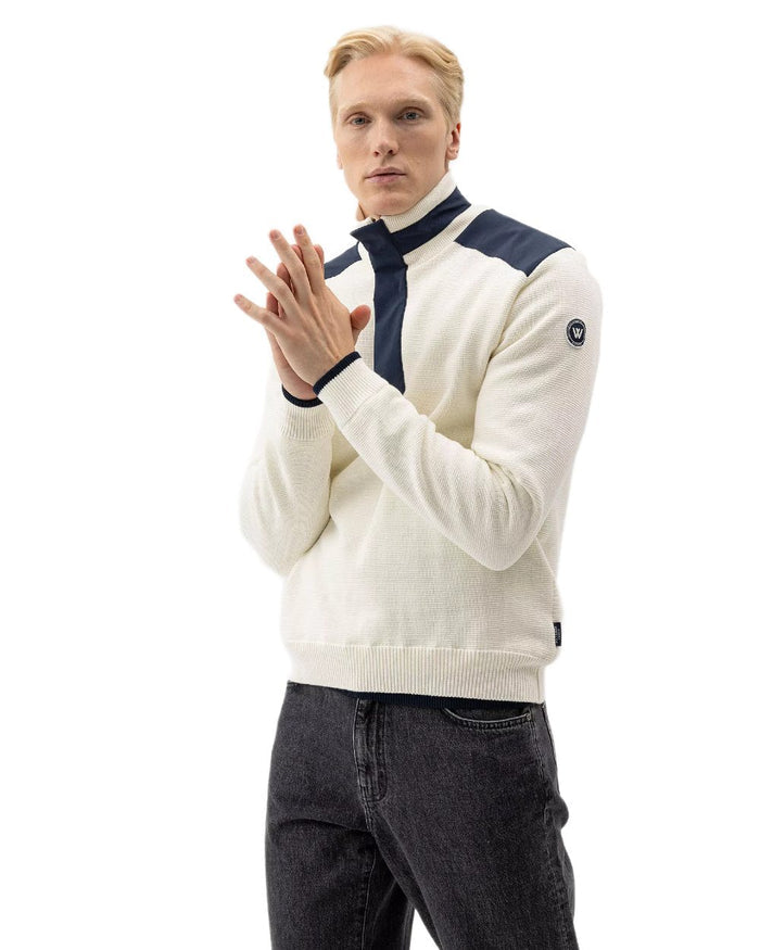 Off White Coloured Holebrook Mens Eskil T-Neck Knitted Windproof Sweater on white background #colour_off-white
