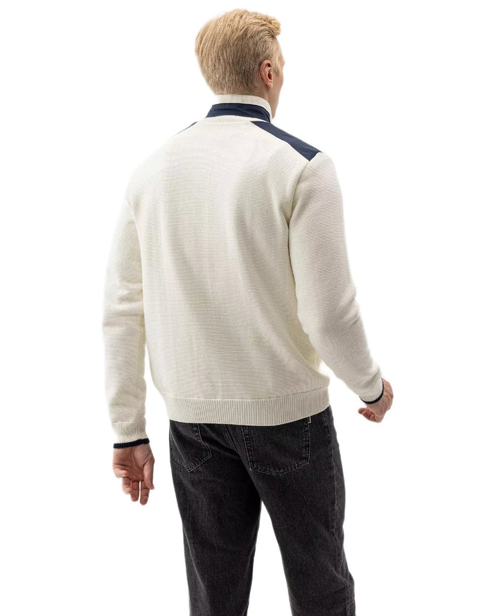 Off White Coloured Holebrook Mens Eskil T-Neck Knitted Windproof Sweater on white background #colour_off-white