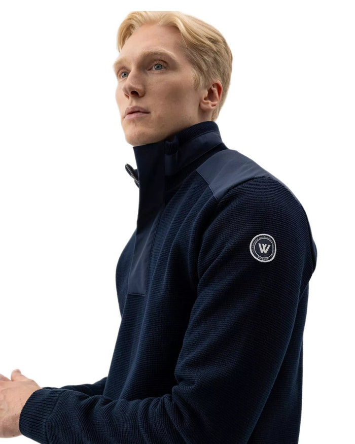 Navy Coloured Holebrook Mens Eskil T-Neck Knitted Windproof Sweater on white background #colour_navy