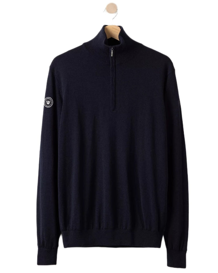 Dark Navy Coloured Holebrook Mens Jesper T-neck Knitted Windproof Sweater on white background #colour_dark-navy