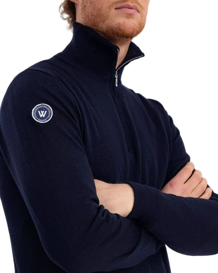 Dark Navy Coloured Holebrook Mens Jesper T-neck Knitted Windproof Sweater on white background #colour_dark-navy