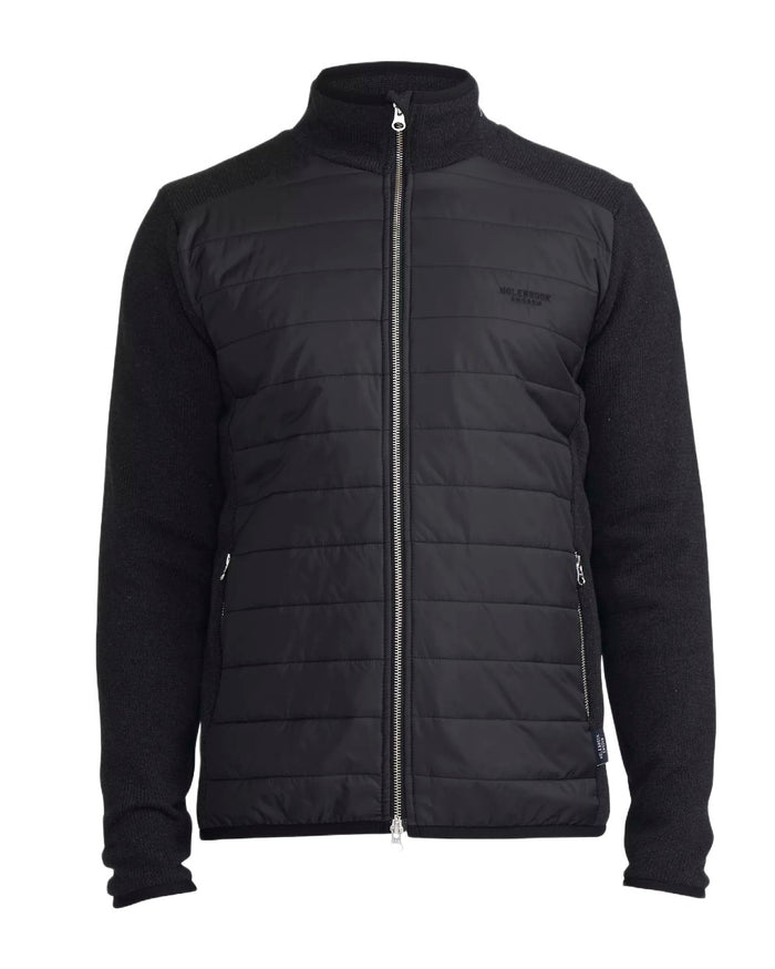 Black Mel Coloured Holebrook Mens Peder Knitted Wind-Lined Jacket on white background #colour_black-mel