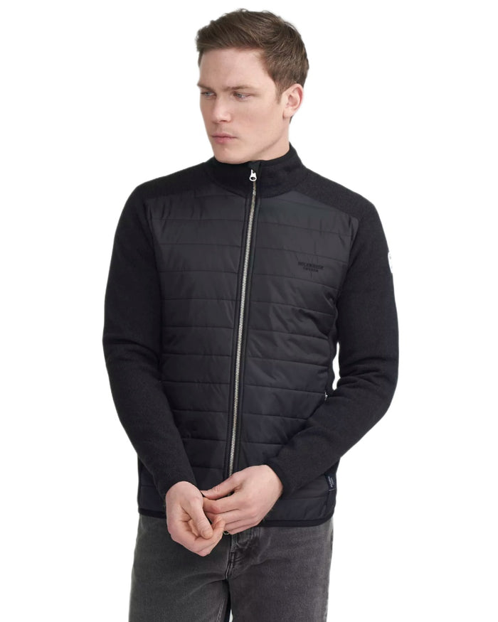 Black Mel Coloured Holebrook Mens Peder Knitted Wind-Lined Jacket on white background #colour_black-mel