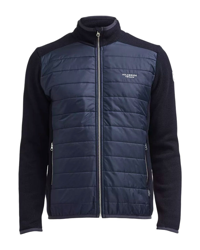 Navy Coloured Holebrook Mens Peder Knitted Wind-Lined Jacket on white background #colour_navy
