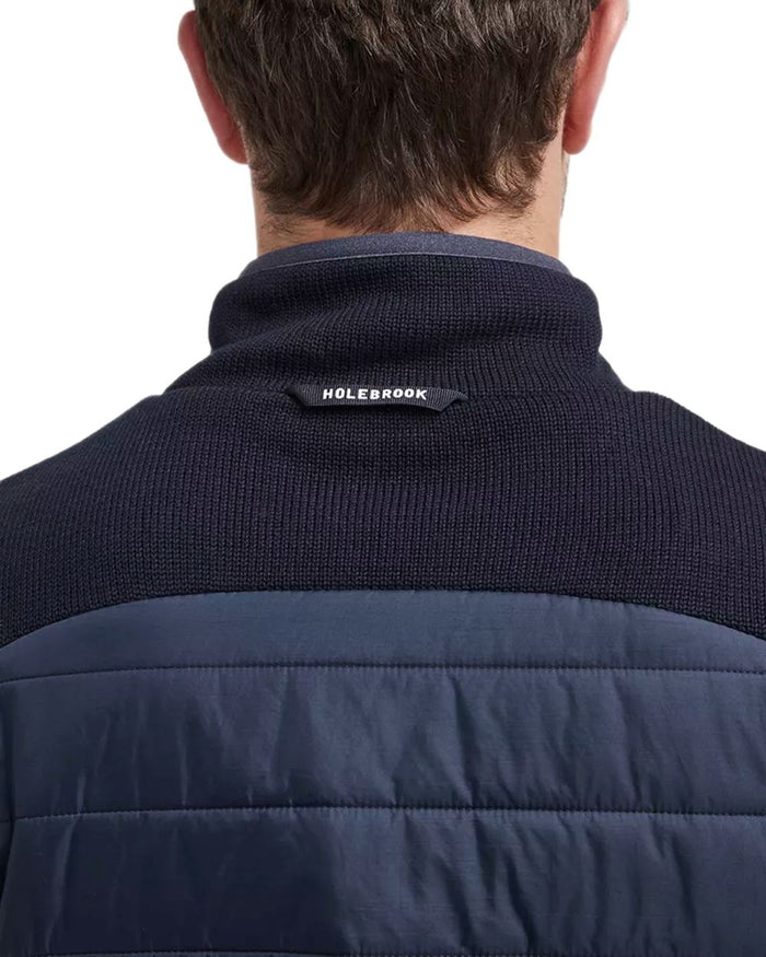 Navy Coloured Holebrook Mens Peder Knitted Wind-Lined Jacket on white background #colour_navy
