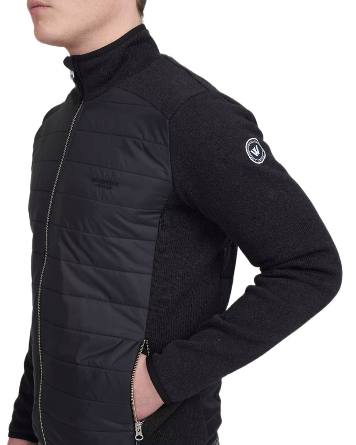 Black Mel Coloured Holebrook Mens Peder Knitted Wind-Lined Jacket on white background #colour_black-mel
