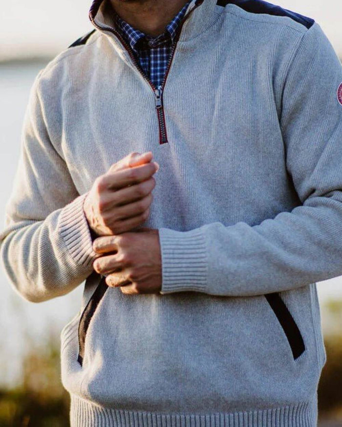 Light Grey Coloured Holebrook Mens Peter Quater Zip Windproof Sweater on white background #colour_light-grey