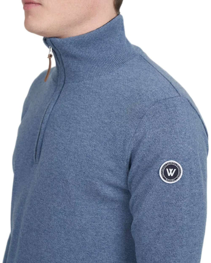 Fade Blue Coloured Holebrook Mens Stellan T-neck Knitted Windproof Sweater on white background #colour_fade-blue