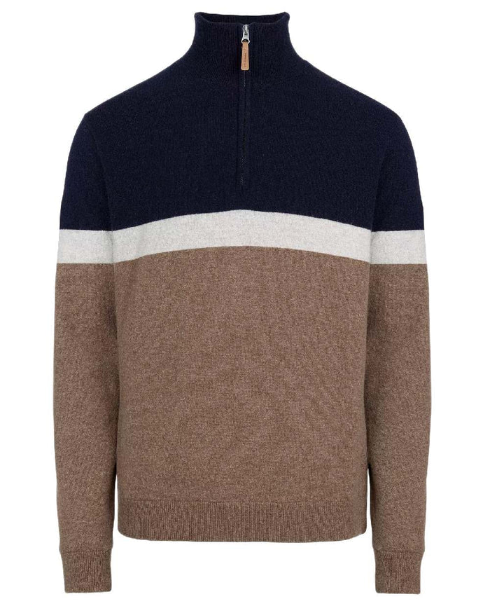 Walnut Multi Colour Coloured Holebrook Mens Stellan T-neck Knitted Windproof Sweater on white background #colour_walnut-multi-colour