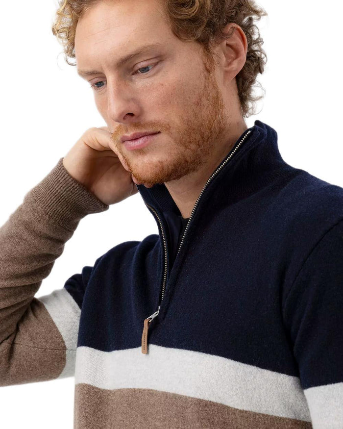 Walnut Multi Colour Coloured Holebrook Mens Stellan T-neck Knitted Windproof Sweater on white background #colour_walnut-multi-colour