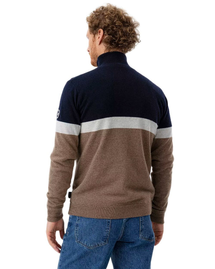 Walnut Multi Colour Coloured Holebrook Mens Stellan T-neck Knitted Windproof Sweater on white background #colour_walnut-multi-colour