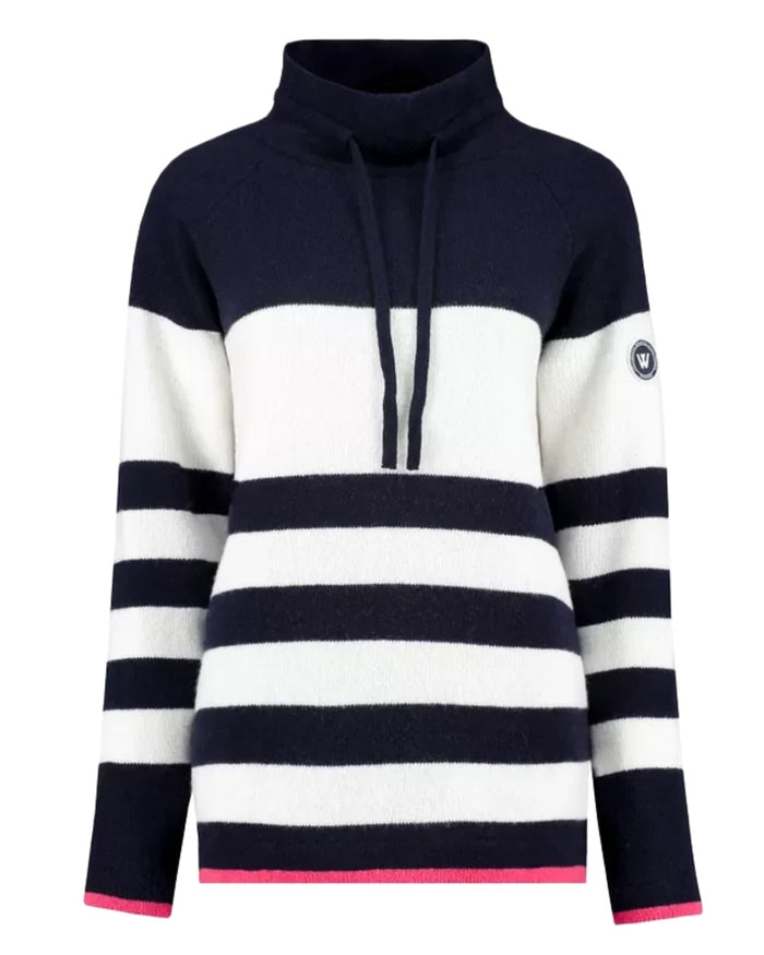 Navy Coloured Holebrook Womens Angelika Knitted Windproof Sweater on white background #colour_navy