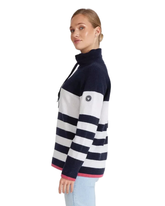 Navy Coloured Holebrook Womens Angelika Knitted Windproof Sweater on white background #colour_navy