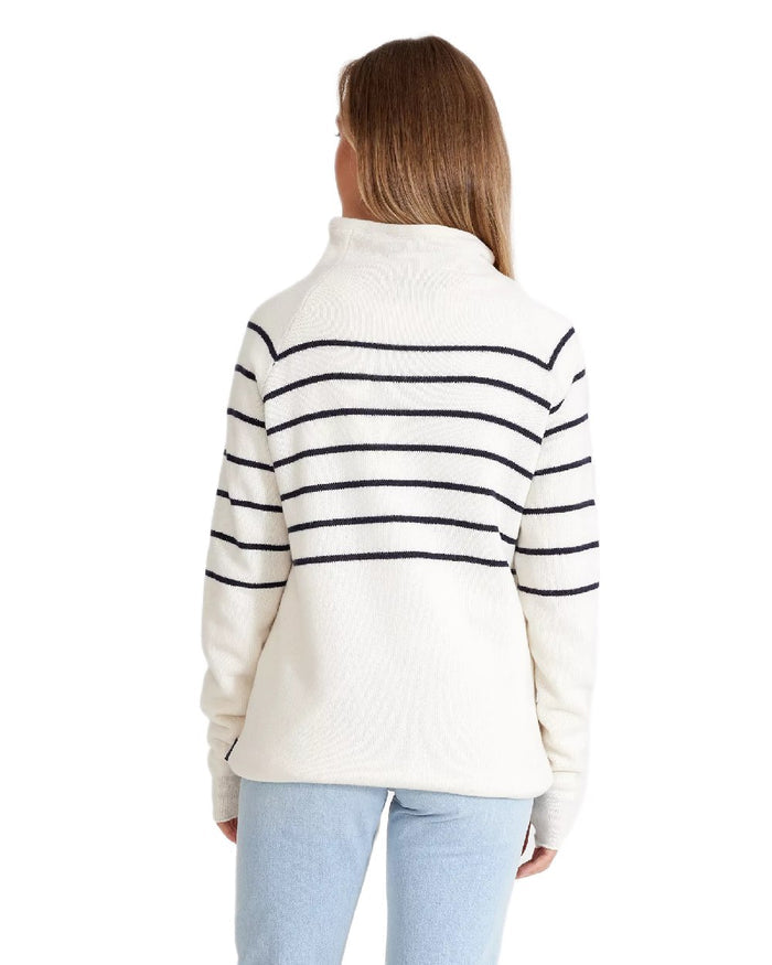 Off White Navy Coloured Holebrook Womens Martina Knitted Windproof Sweater on white background #colour_off-white-navy