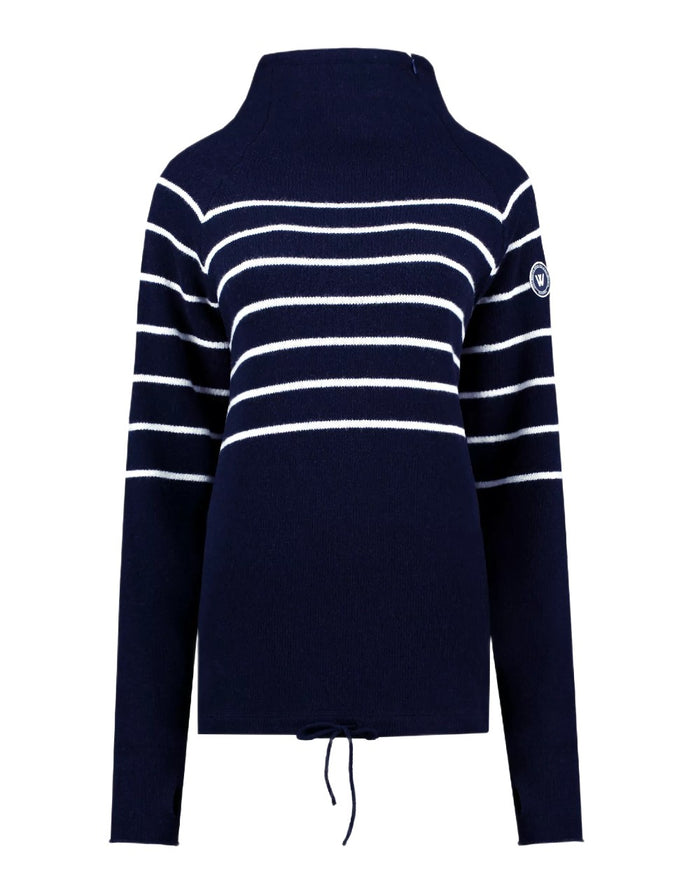 Navy Off White Coloured Holebrook Womens Martina Knitted Windproof Sweater on white background #colour_navy-off-white