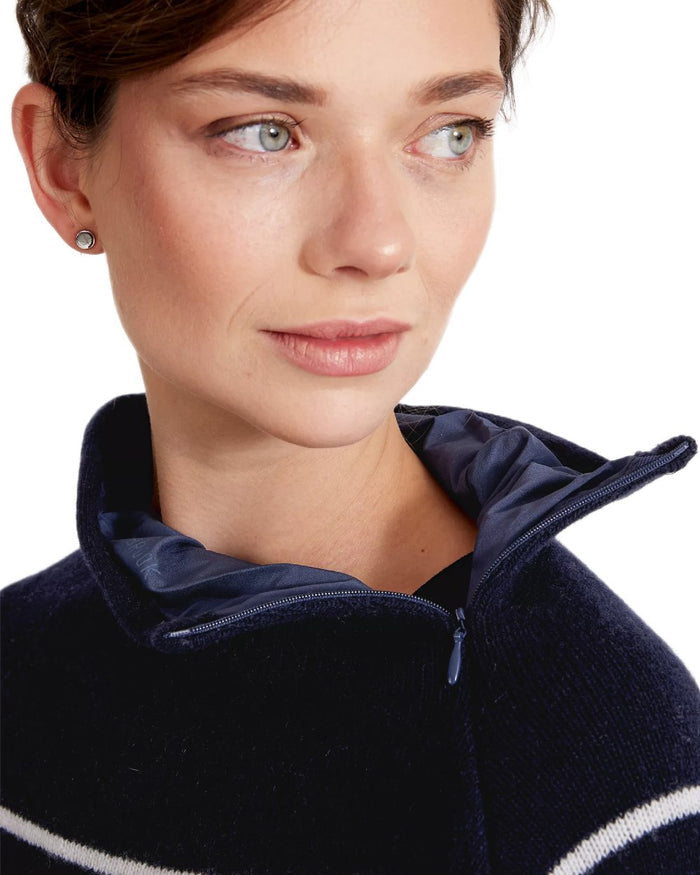 Navy Off White Coloured Holebrook Womens Martina Knitted Windproof Sweater on white background #colour_navy-off-white