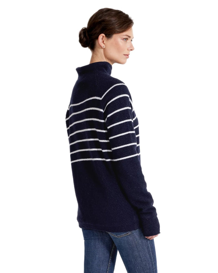 Navy Off White Coloured Holebrook Womens Martina Knitted Windproof Sweater on white background #colour_navy-off-white