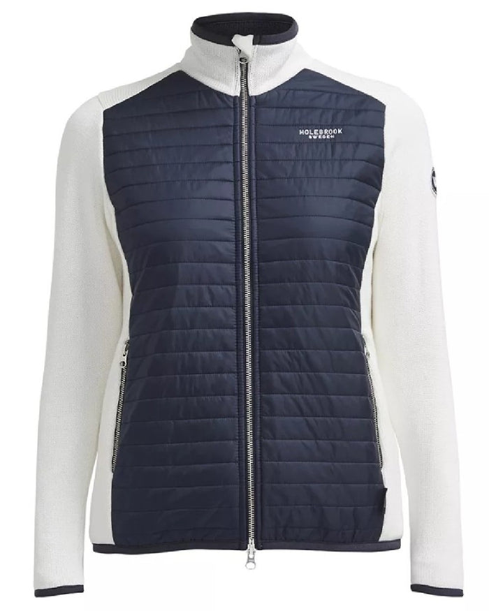 Off White Navy Coloured Holebrook Womens Mimmi Fullzip Knitted Wind-Lined Jacket on white background #colour_off-white-navy