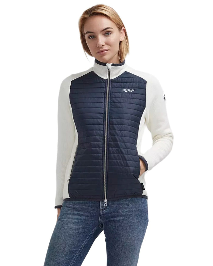 Off White Navy Coloured Holebrook Womens Mimmi Fullzip Knitted Wind-Lined Jacket on white background #colour_off-white-navy
