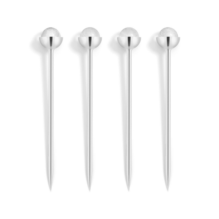 Hospitality Cocktail Picks, Silver & Crystal, Set of 4.