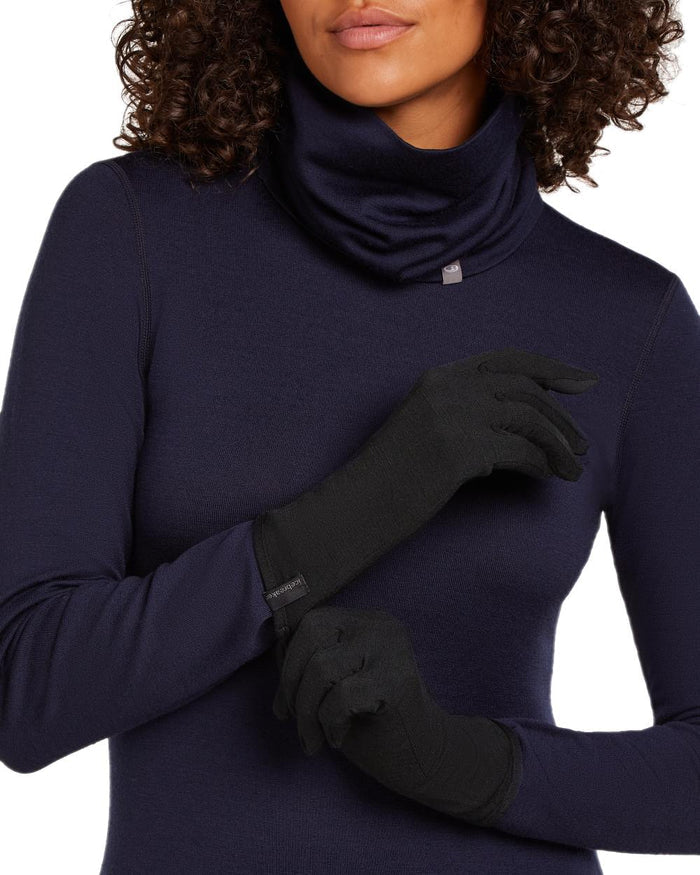Black Coloured Icebreaker 260 Tech Glove Liners on white background #colour_black