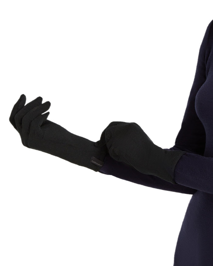 Black Coloured Icebreaker 260 Tech Glove Liners on white background #colour_black