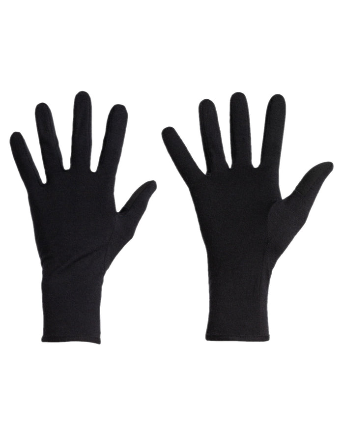 Black Coloured Icebreaker 260 Tech Glove Liners on white background #colour_black