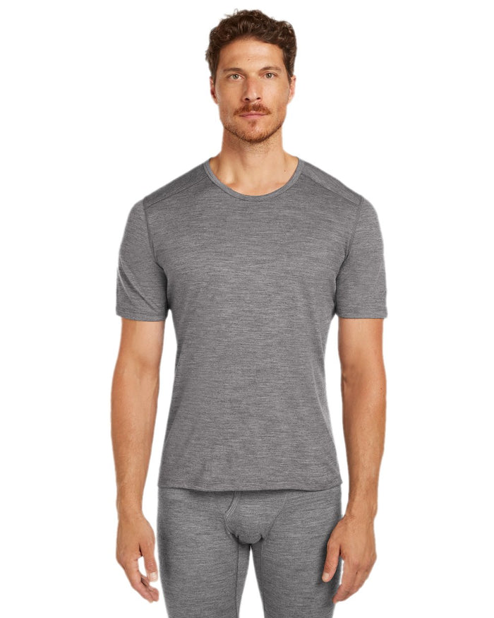 Gritstone Heather Coloured Icebreaker Mens Merino 200 Oasis Crew Short Sleeve Thermal Top on white background #colour_gritstone-heather