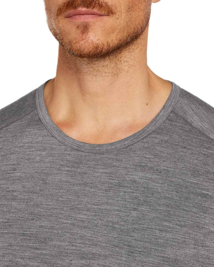 Gritstone Heather Coloured Icebreaker Mens Merino 200 Oasis Crew Short Sleeve Thermal Top on white background #colour_gritstone-heather