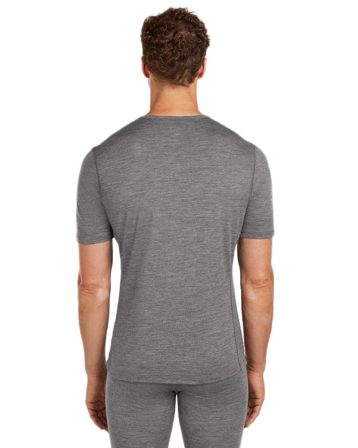 Gritstone Heather Coloured Icebreaker Mens Merino 200 Oasis Crew Short Sleeve Thermal Top on white background #colour_gritstone-heather