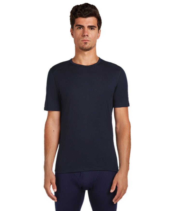 Midnight Navy Coloured Icebreaker Mens Merino 200 Oasis Crew Short Sleeve Thermal Top on white background #colour_midnight-navy