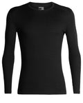 Black Coloured Icebreaker Mens Merino 200 Oasis Crewe Thermal Top on white background #colour_black