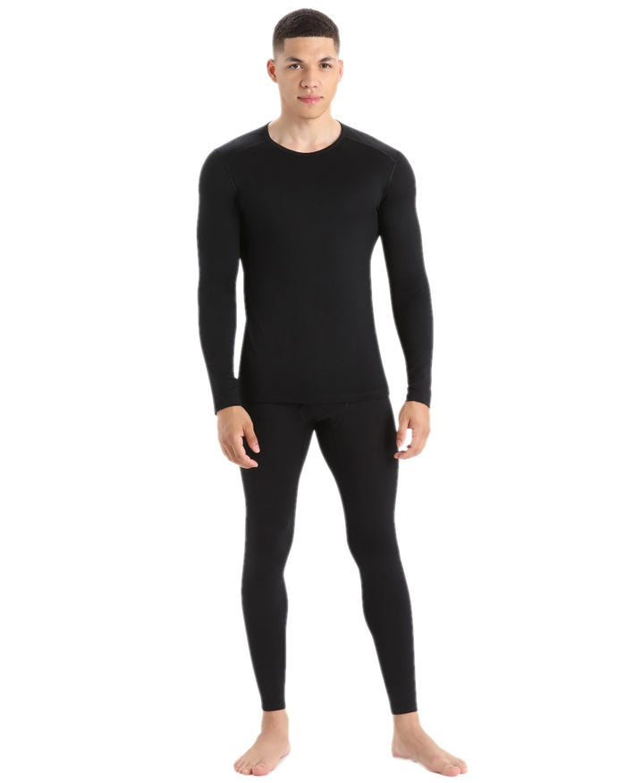Black Coloured Icebreaker Mens Merino 200 Oasis Crewe Thermal Top on white background #colour_black