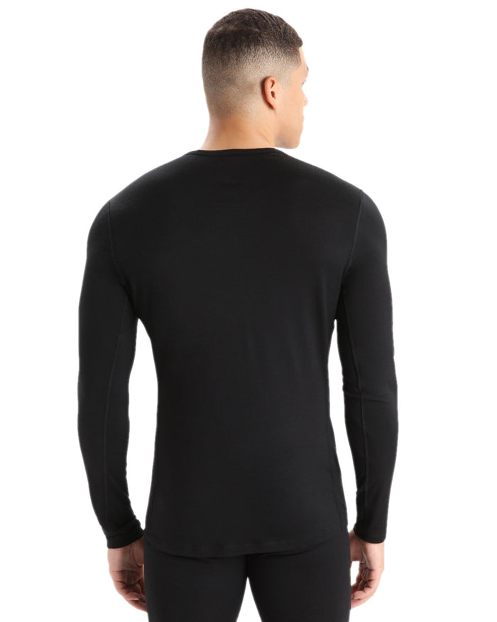 Black Coloured Icebreaker Mens Merino 200 Oasis Crewe Thermal Top on white background #colour_black
