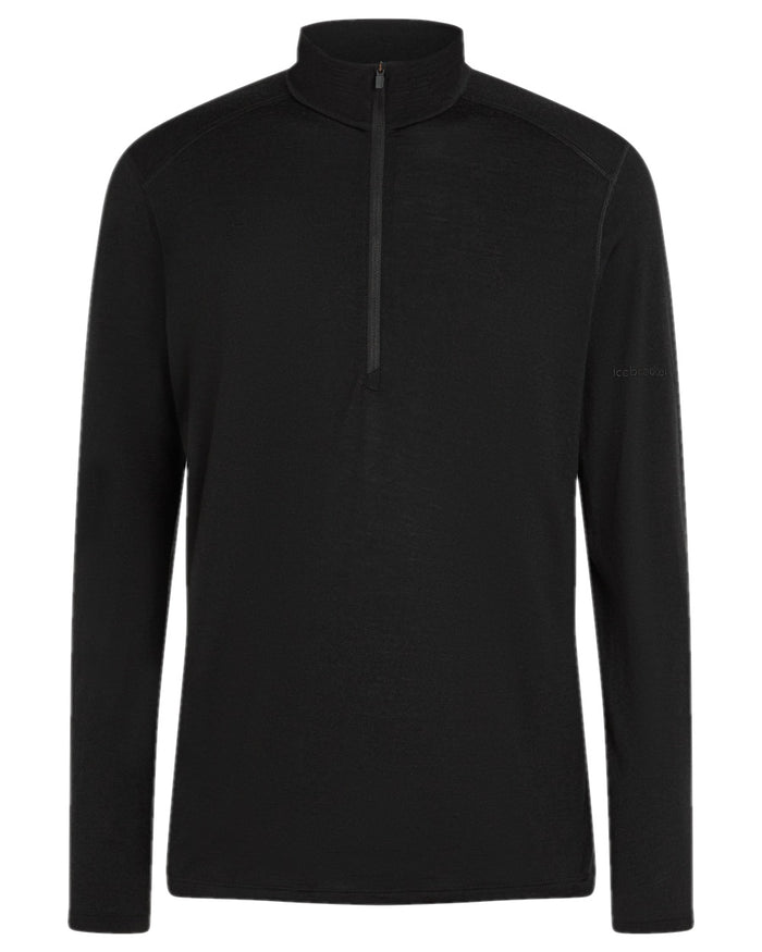 Black Coloured Icebreaker Mens Merino 200 Oasis Half Zip Thermal Top on white background #colour_black