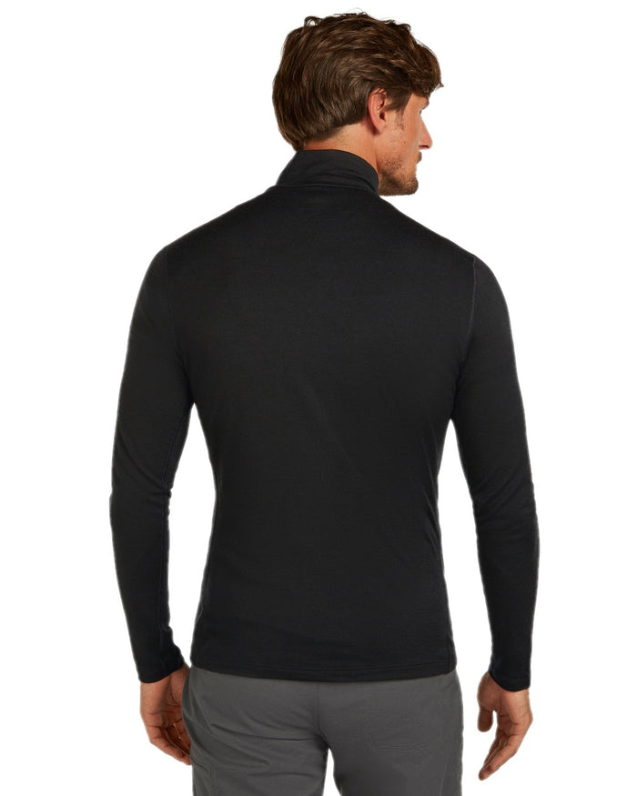 Black Coloured Icebreaker Mens Merino 200 Oasis Half Zip Thermal Top on white background #colour_black