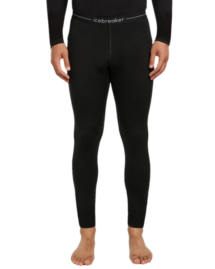 Black Coloured Icebreaker Mens Merino 200 Oasis Thermal Leggings on white background #colour_black