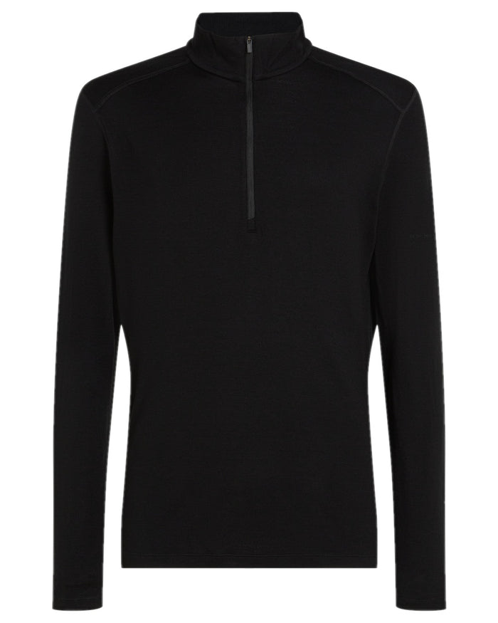 Black Coloured Icebreaker Mens Merino 260 Tech Half Zip Thermal Top on white background #colour_black