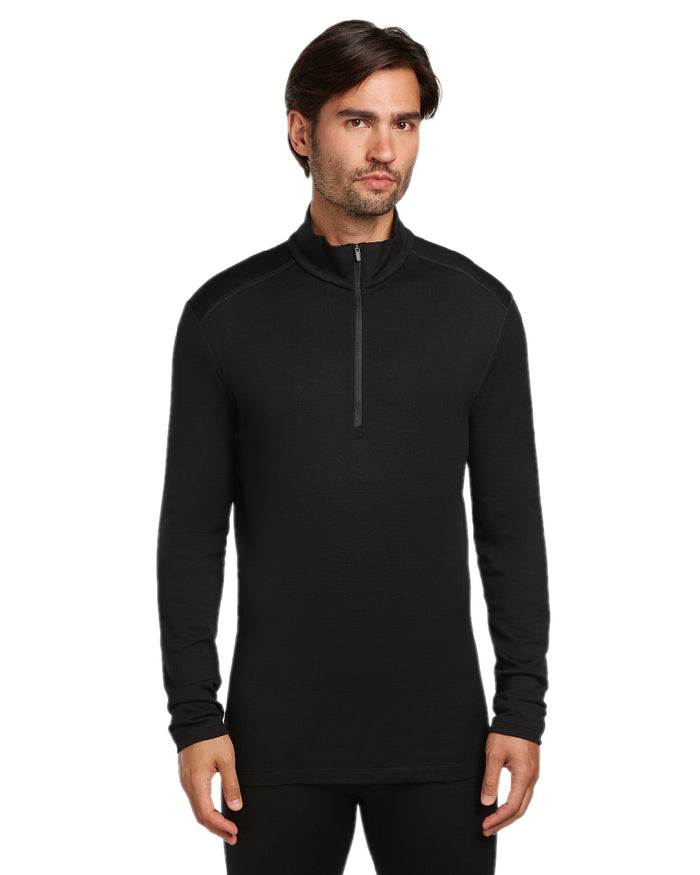 Black Coloured Icebreaker Mens Merino 260 Tech Half Zip Thermal Top on white background #colour_black
