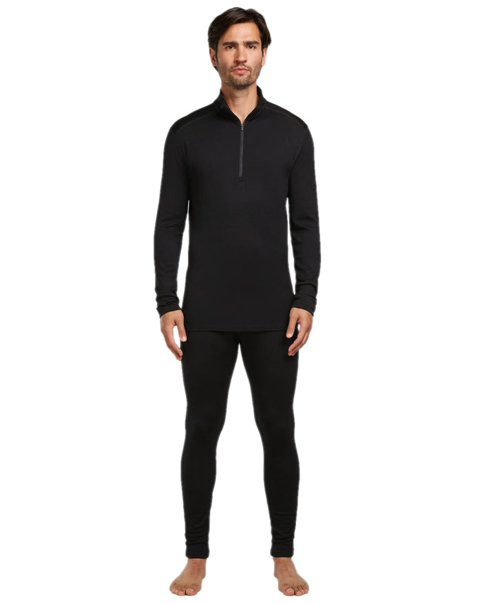 Black Coloured Icebreaker Mens Merino 260 Tech Half Zip Thermal Top on white background #colour_black
